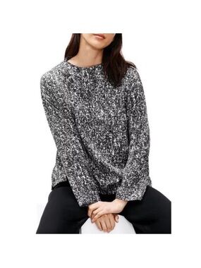 Eileen Fisher Black Prism Print Funnel Neck Silk Cotton Box Top Size XS